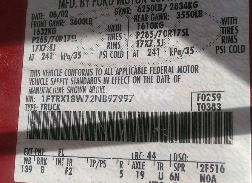 Photo 9 of 2002 Ford F-150 LARIAT/XL/XLT (VIN 1FTRX18W72NB97997)