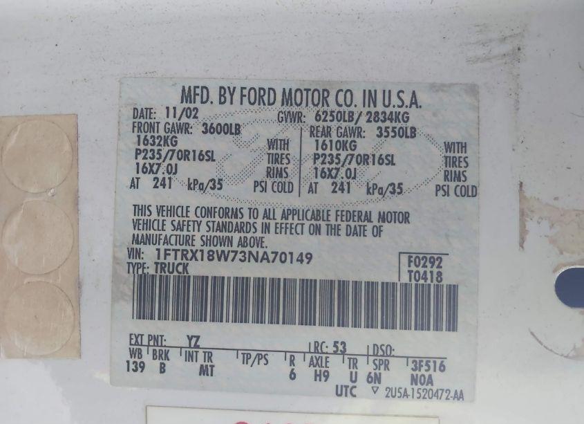 Photo 9 of 2003 Ford F-150 LARIAT/XL/XLT (VIN 1FTRX18W73NA70149)