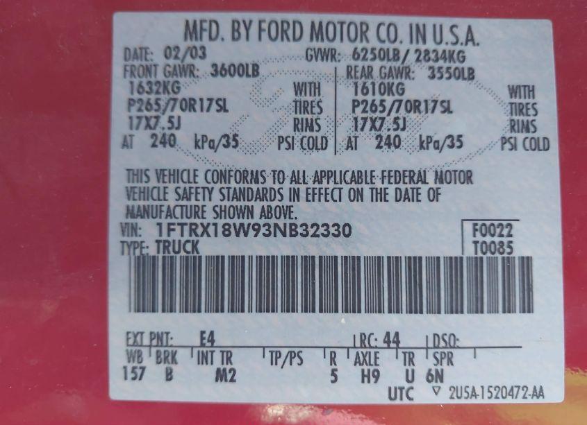 Photo 9 of 2003 Ford F-150 LARIAT/XL/XLT (VIN 1FTRX18W93NB32330)