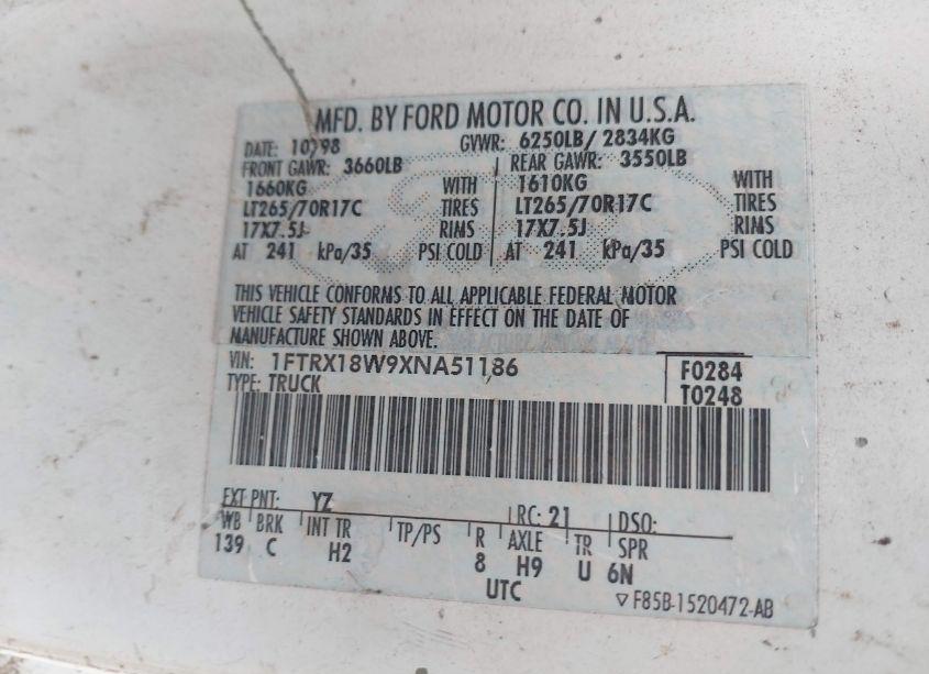 Photo 9 of 1999 Ford F-150 LARIAT/WORK SERIES/XL/XLT (VIN 1FTRX18W9XNA51186)