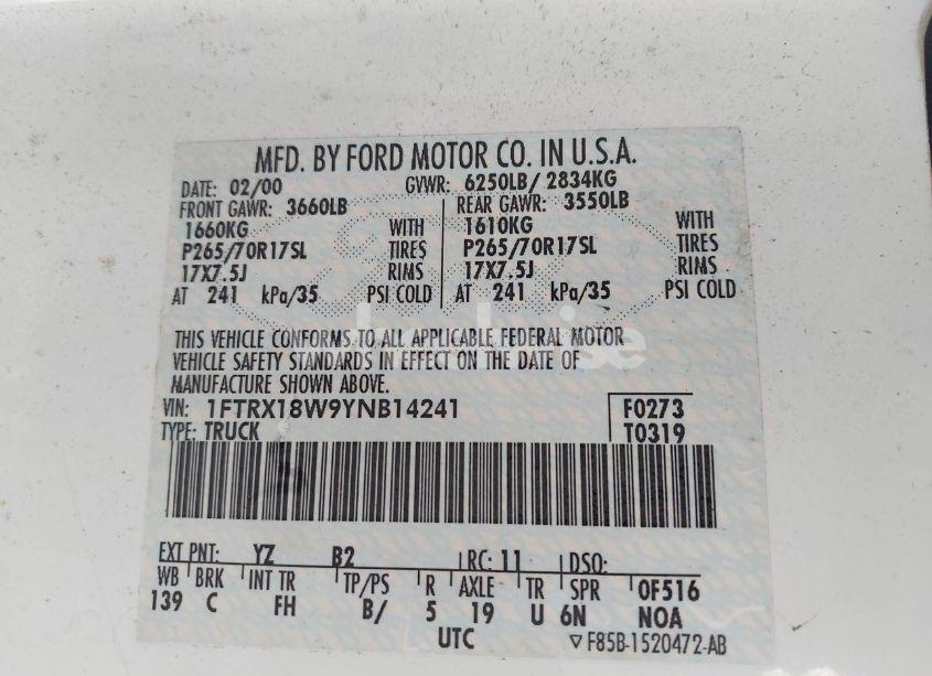 Photo 9 of 2000 Ford F-150 LARIAT/WORK SERIES/XL/XLT (VIN 1FTRX18W9YNB14241)