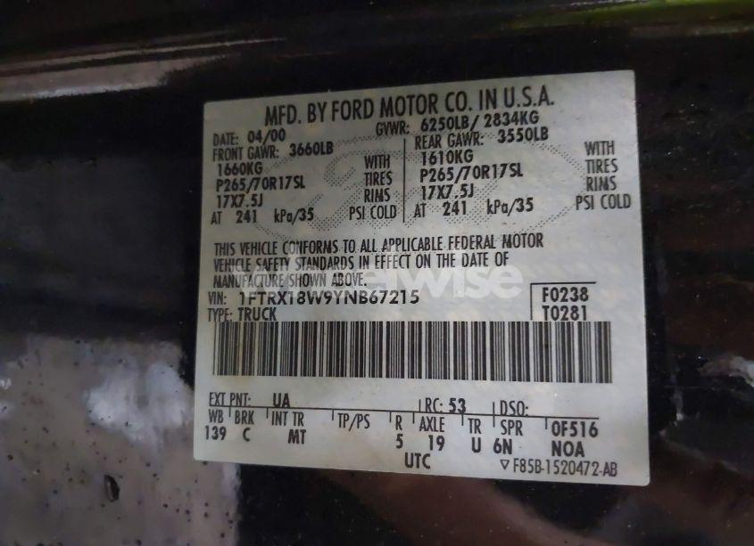 Photo 9 of 2000 Ford F-150 LARIAT/WORK SERIES/XL/XLT (VIN 1FTRX18W9YNB67215)