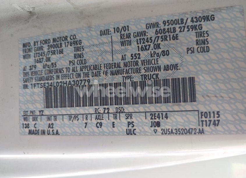 Photo 9 of 2002 Ford E-350 SUPER DUTY (VIN 1FTSE34L02HA30779)