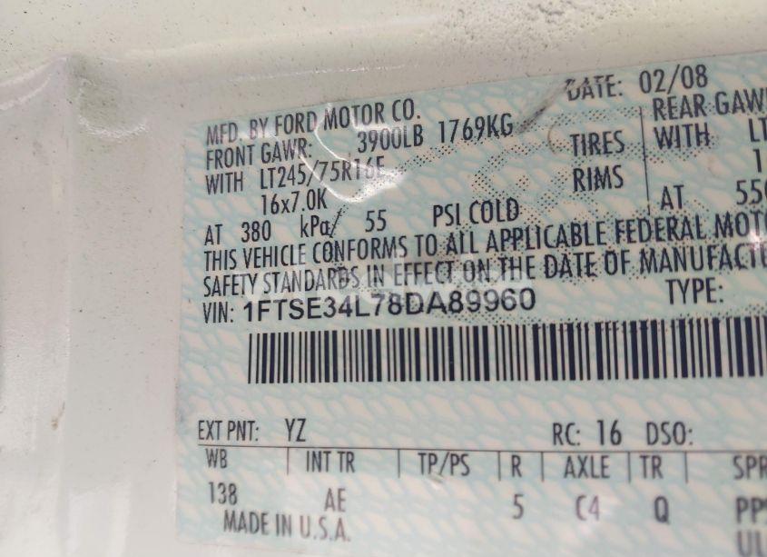 Photo 9 of 2008 Ford E-350 SUPER DUTY COMMERCIAL/RECREATIONAL (VIN 1FTSE34L78DA89960)