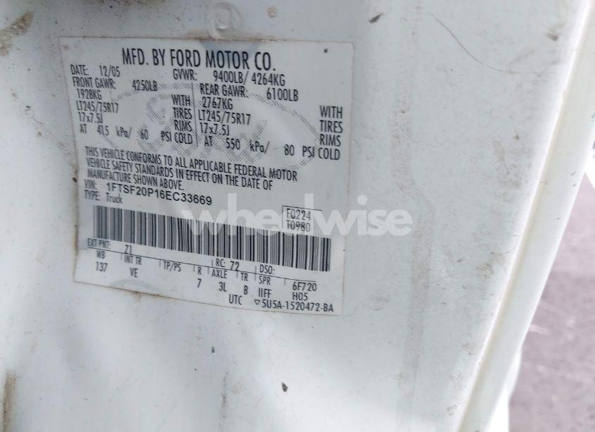 Photo 9 of 2006 Ford F-250 XL/XLT (VIN 1FTSF20P16EC33669)