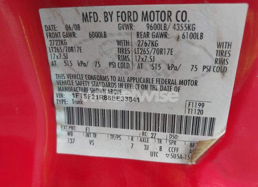 Photo 9 of 2008 Ford F-250 XL/XLT (VIN 1FTSF21R88EE33841)