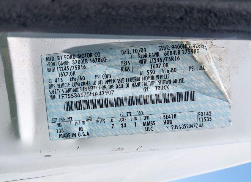 Photo 9 of 2005 Ford E-350 SUPER DUTY COMMERCIAL/RECREATIONAL (VIN 1FTSS34S75HA47907)