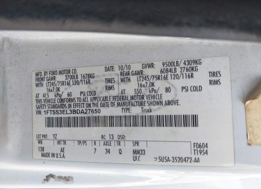 Photo 9 of 2011 Ford E-350 SUPER DUTY COMMERCIAL (VIN 1FTSS3EL3BDA27650)