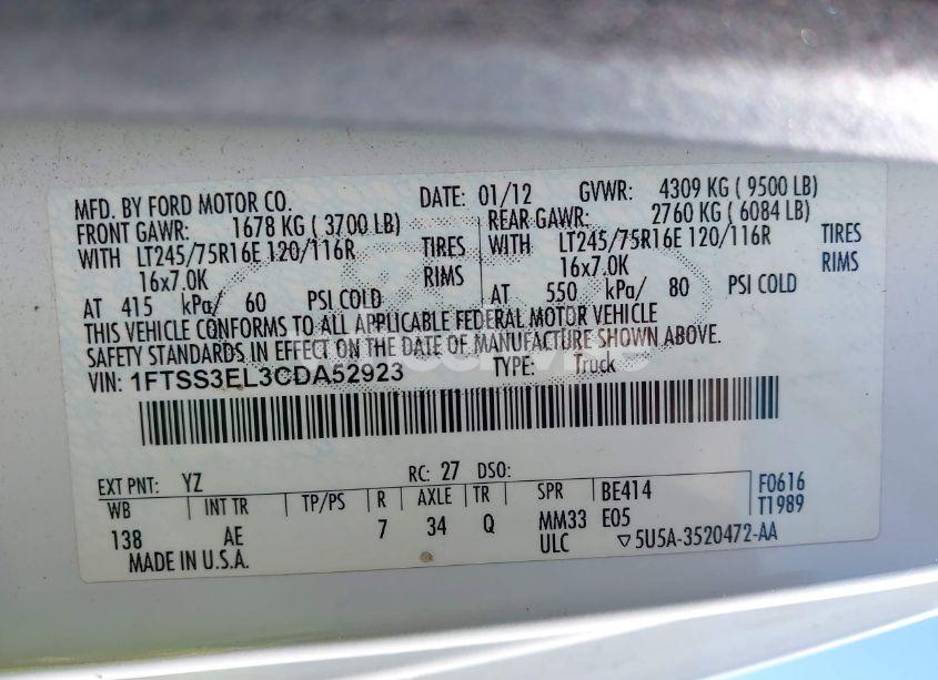 Photo 9 of 2012 Ford E-350 SUPER DUTY COMMERCIAL (VIN 1FTSS3EL3CDA52923)