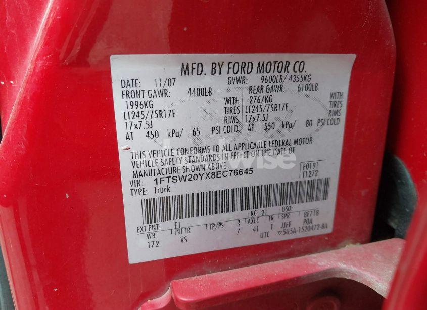 Photo 9 of 2008 Ford F-250 KING RANCH/LARIAT/XL/XLT (VIN 1FTSW20YX8EC76645)