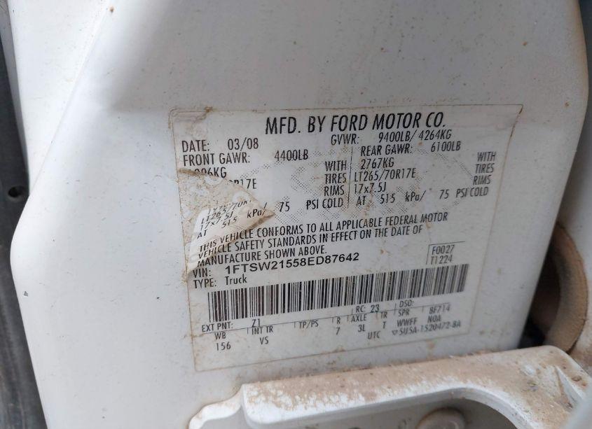 Photo 9 of 2008 Ford F-250 FX4/KING RANCH/LARIAT/XL/XLT (VIN 1FTSW21558ED87642)