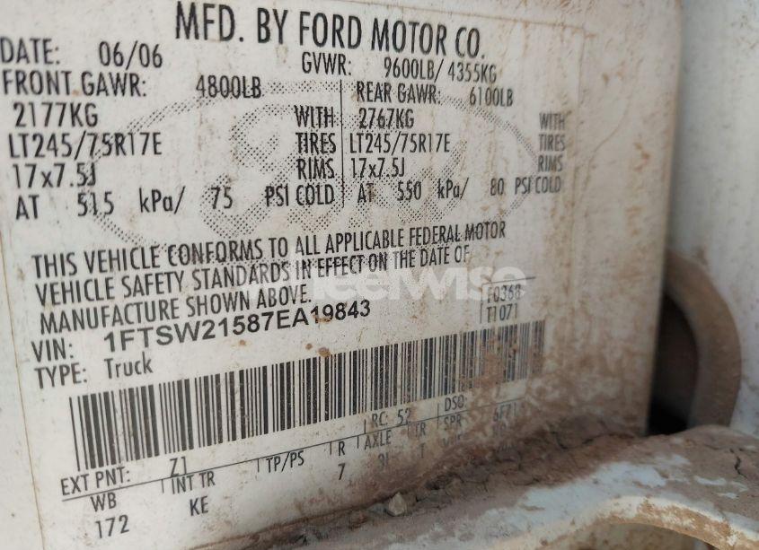 Photo 9 of 2007 Ford F-250 LARIAT/XL/XLT (VIN 1FTSW21587EA19843)