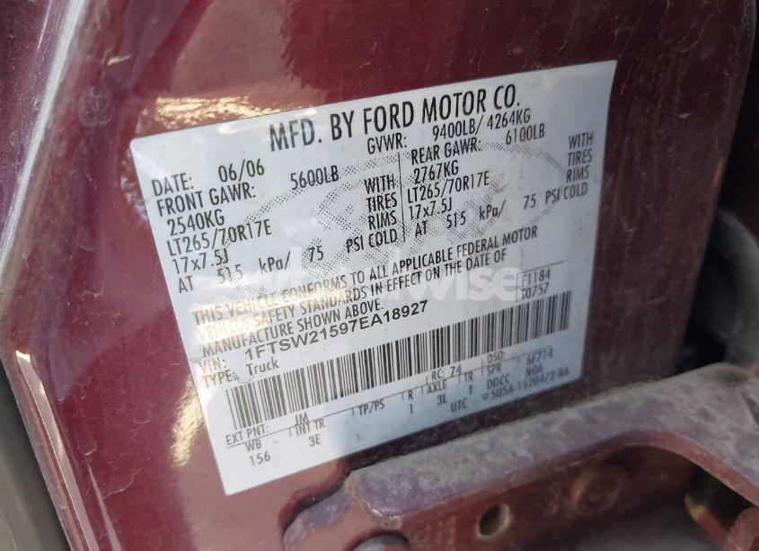 Photo 9 of 2007 Ford F-250 LARIAT/XL/XLT (VIN 1FTSW21597EA18927)