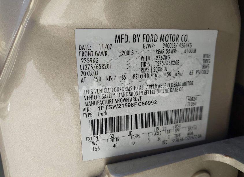 Photo 9 of 2008 Ford F-250 FX4/KING RANCH/LARIAT/XL/XLT (VIN 1FTSW21598EC86992)