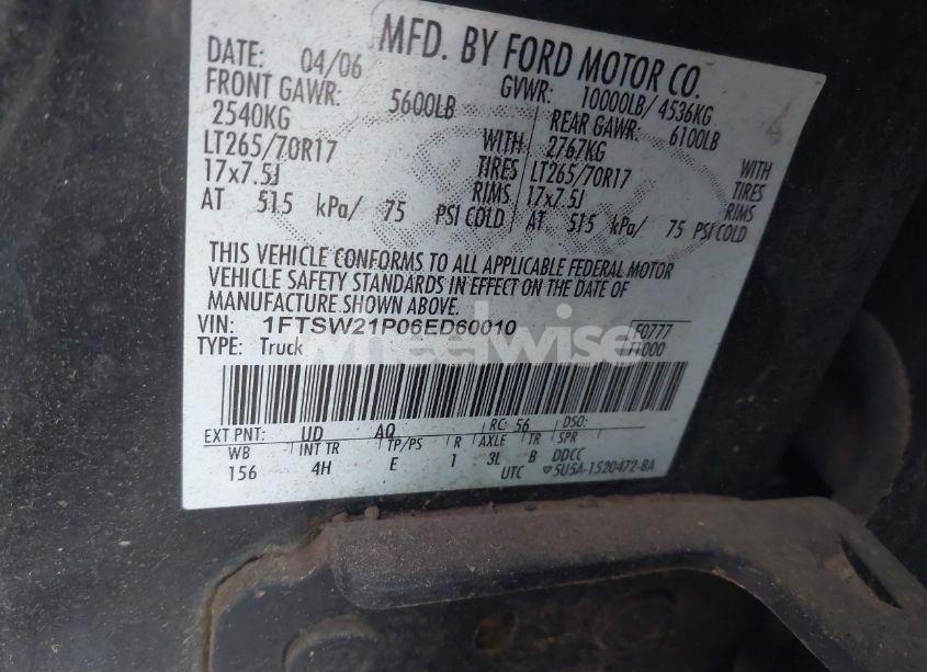 Photo 9 of 2006 Ford F-250 LARIAT/XL/XLT (VIN 1FTSW21P06ED60010)