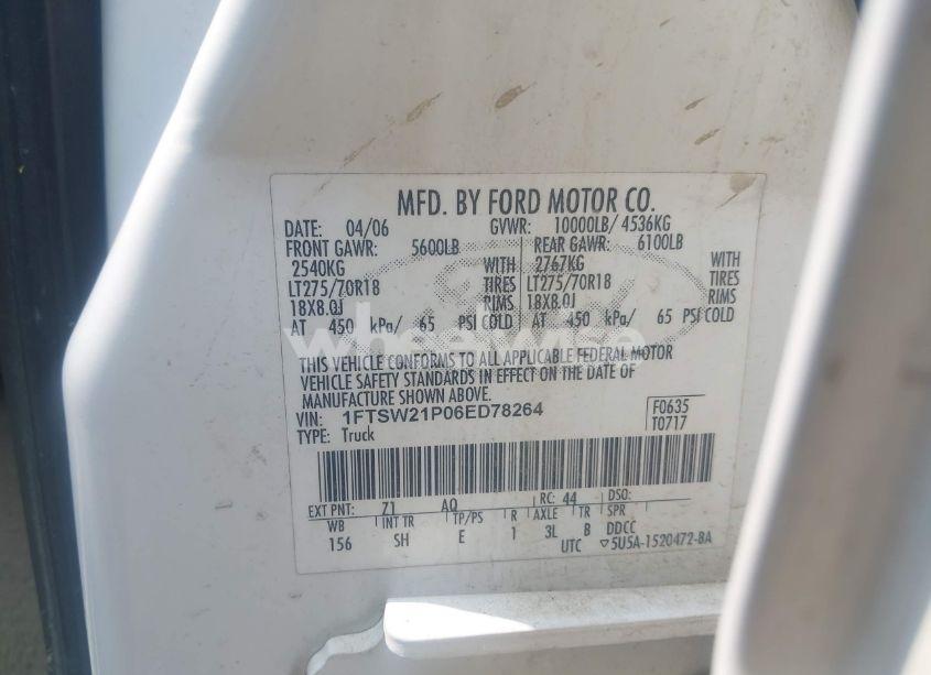 Photo 9 of 2006 Ford F-250 LARIAT/XL/XLT (VIN 1FTSW21P06ED78264)