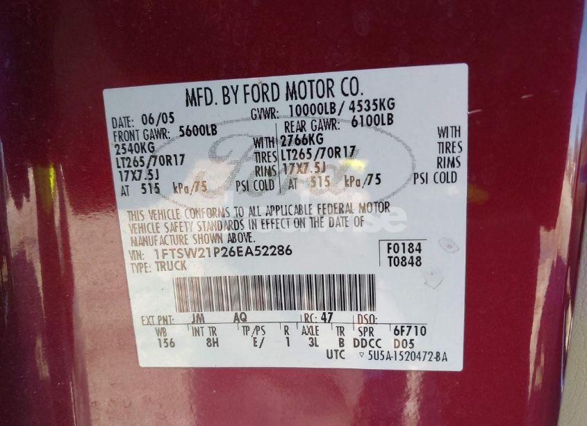 Photo 9 of 2006 Ford F-250 LARIAT/XL/XLT (VIN 1FTSW21P26EA52286)