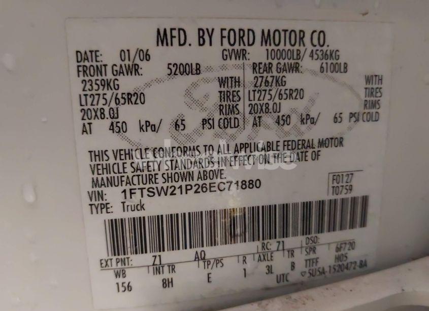 Photo 9 of 2006 Ford F-250 LARIAT/XL/XLT (VIN 1FTSW21P26EC71880)