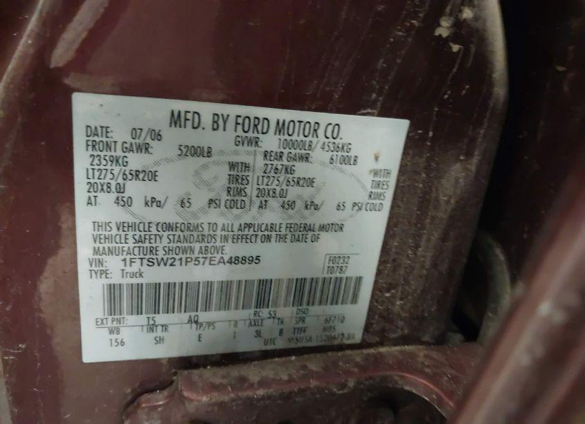 Photo 9 of 2007 Ford F-250 LARIAT/XL/XLT (VIN 1FTSW21P57EA48895)