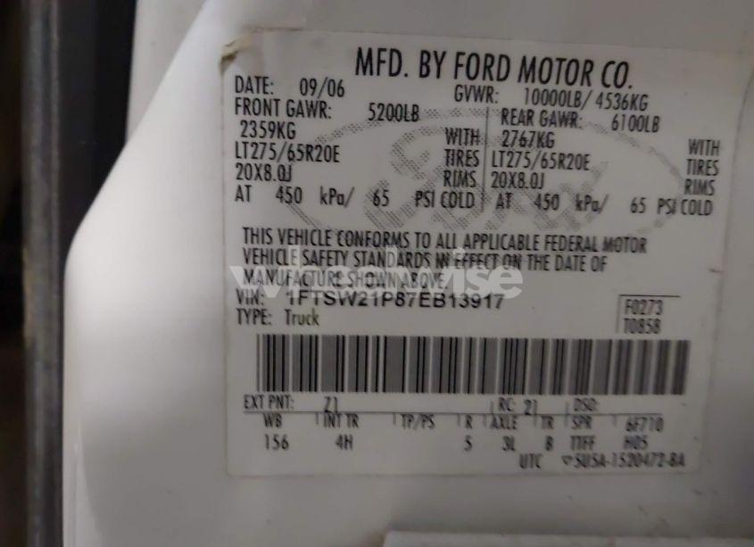 Photo 9 of 2007 Ford F-250 LARIAT/XL/XLT (VIN 1FTSW21P87EB13917)