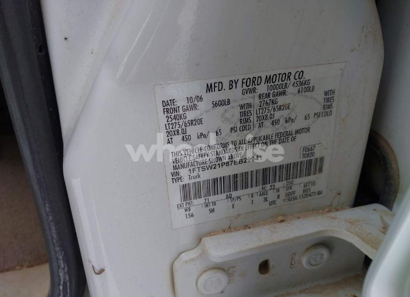 Photo 9 of 2007 Ford F-250 LARIAT/XL/XLT (VIN 1FTSW21P87EB29941)