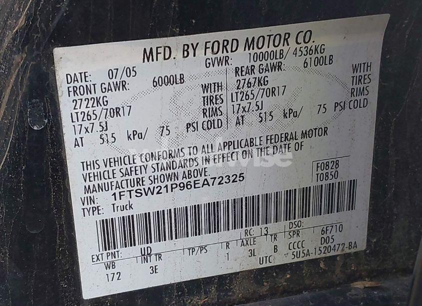 Photo 9 of 2006 Ford F-250 LARIAT/XL/XLT (VIN 1FTSW21P96EA72325)