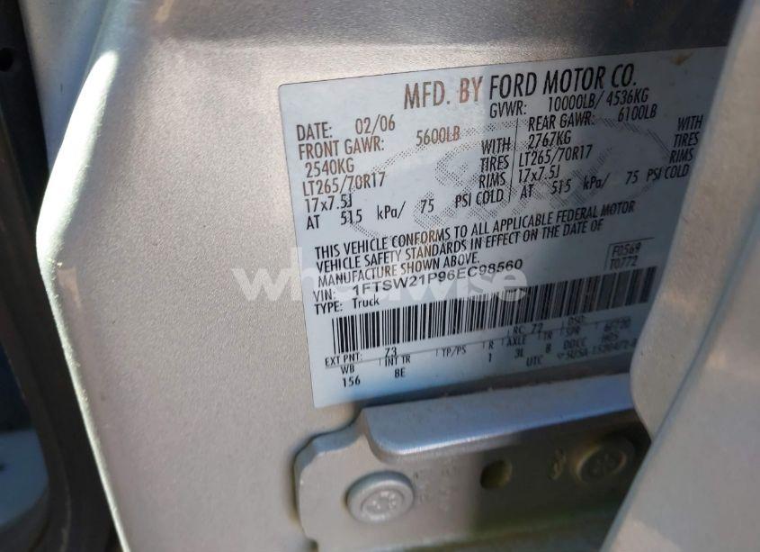 Photo 9 of 2006 Ford F-250 LARIAT/XL/XLT (VIN 1FTSW21P96EC98560)