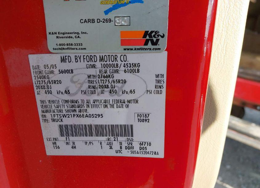 Photo 9 of 2006 Ford F-250 LARIAT/XL/XLT (VIN 1FTSW21PX6EA05295)