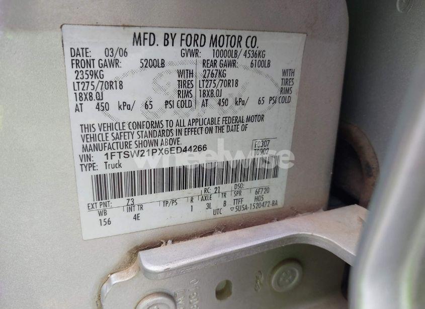 Photo 9 of 2006 Ford F-250 LARIAT/XL/XLT (VIN 1FTSW21PX6ED44266)