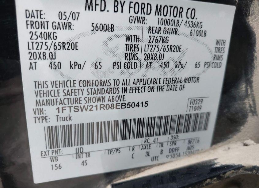 Photo 9 of 2008 Ford F-250 LARIAT (VIN 1FTSW21R08EB50415)