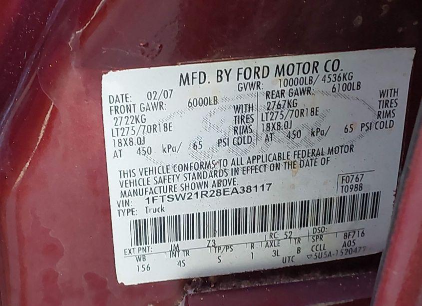 Photo 9 of 2008 Ford F-250 FX4/HARLEY-DAVIDSON/KING RANCH/LARIAT/XL/XLT (VIN 1FTSW21R28EA38117)