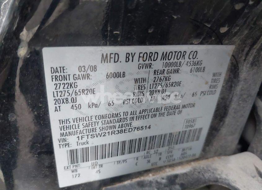 Photo 9 of 2008 Ford F-250 FX4/HARLEY-DAVIDSON/KING RANCH/LARIAT/XL/XLT (VIN 1FTSW21R38ED76514)