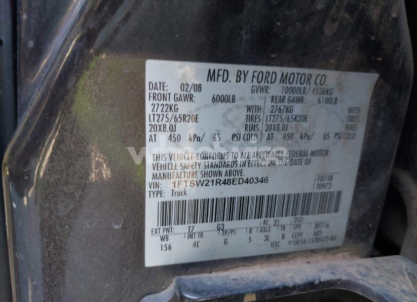 Photo 9 of 2008 Ford F-250 FX4/HARLEY-DAVIDSON/KING RANCH/LARIAT/XL/XLT (VIN 1FTSW21R48ED40346)