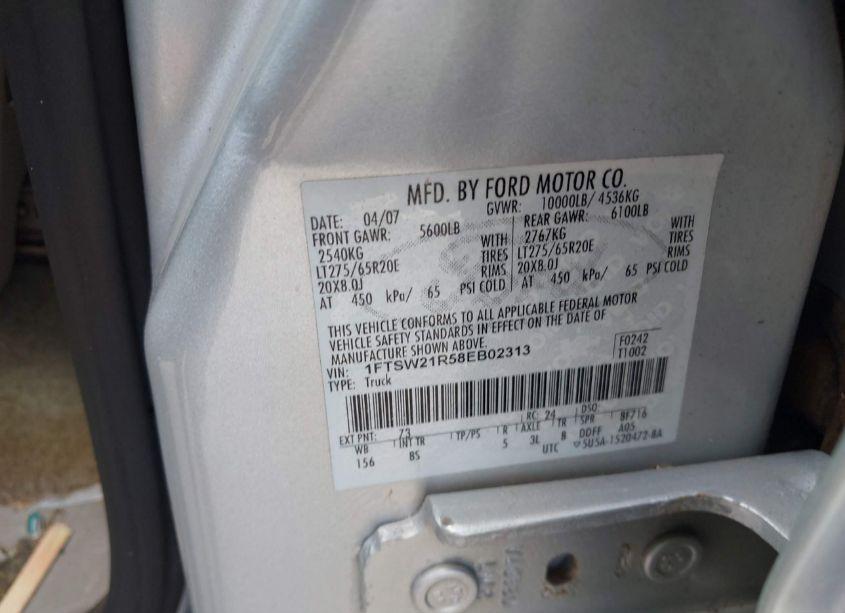 Photo 9 of 2008 Ford F-250 FX4/HARLEY-DAVIDSON/KING RANCH/LARIAT/XL/XLT (VIN 1FTSW21R58EB02313)