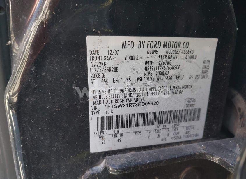 Photo 9 of 2008 Ford F-250 FX4/HARLEY-DAVIDSON/KING RANCH/LARIAT/XL/XLT (VIN 1FTSW21R78ED05820)