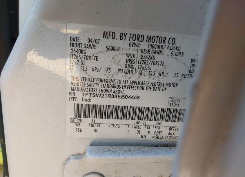 Photo 9 of 2008 Ford F-250 FX4/HARLEY-DAVIDSON/KING RANCH/LARIAT/XL/XLT (VIN 1FTSW21R88EB04458)