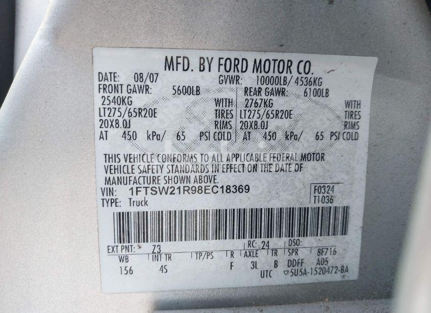 Photo 9 of 2008 Ford F-250 LARIAT (VIN 1FTSW21R98EC18369)