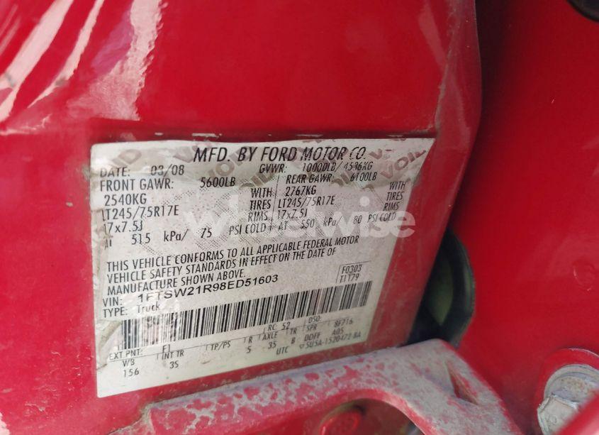 Photo 9 of 2008 Ford F-250 XLT (VIN 1FTSW21R98ED51603)
