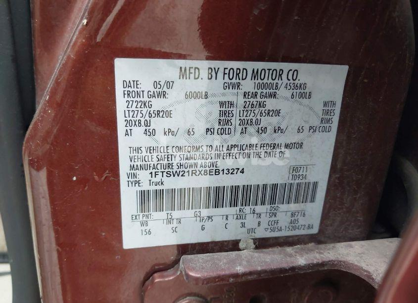 Photo 9 of 2008 Ford F-250 FX4/HARLEY-DAVIDSON/KING RANCH/LARIAT/XL/XLT (VIN 1FTSW21RX8EB13274)