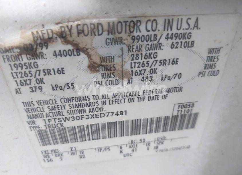 Photo 9 of 1999 Ford F-350 LARIAT/XL/XLT (VIN 1FTSW30F3XED77481)