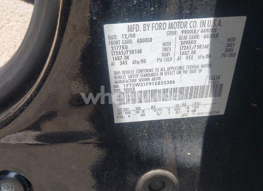 Photo 9 of 2001 Ford F-350 LARIAT/XL/XLT (VIN 1FTSW31F91EB55386)