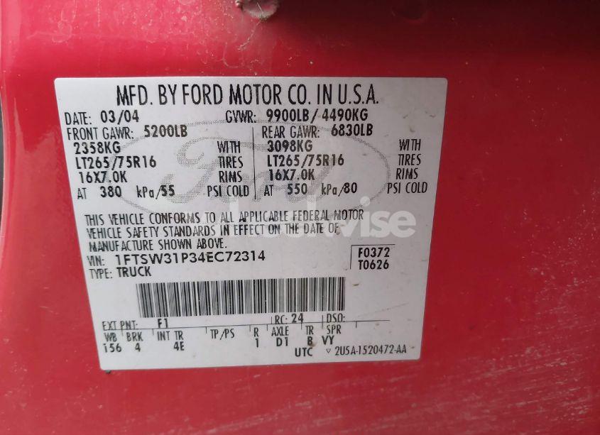 Photo 9 of 2004 Ford F-350 LARIAT/XL/XLT (VIN 1FTSW31P34EC72314)