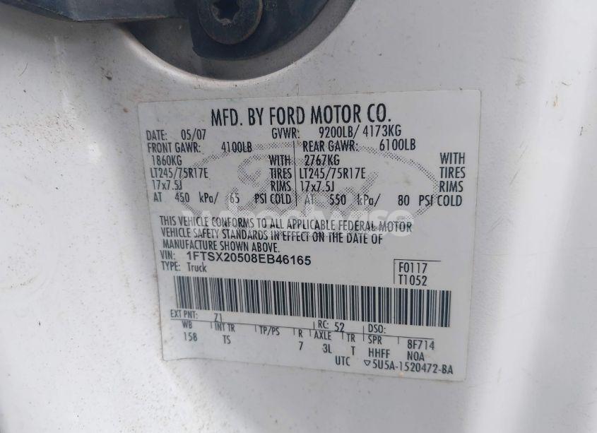 Photo 9 of 2008 Ford F-250 LARIAT/XL/XLT (VIN 1FTSX20508EB46165)