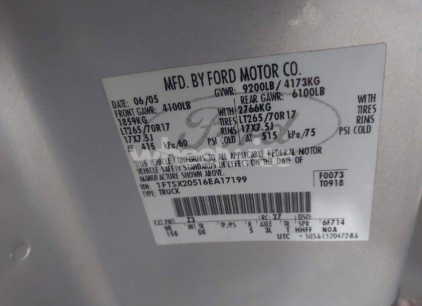 Photo 9 of 2006 Ford F-250 LARIAT/XL/XLT (VIN 1FTSX20516EA17199)