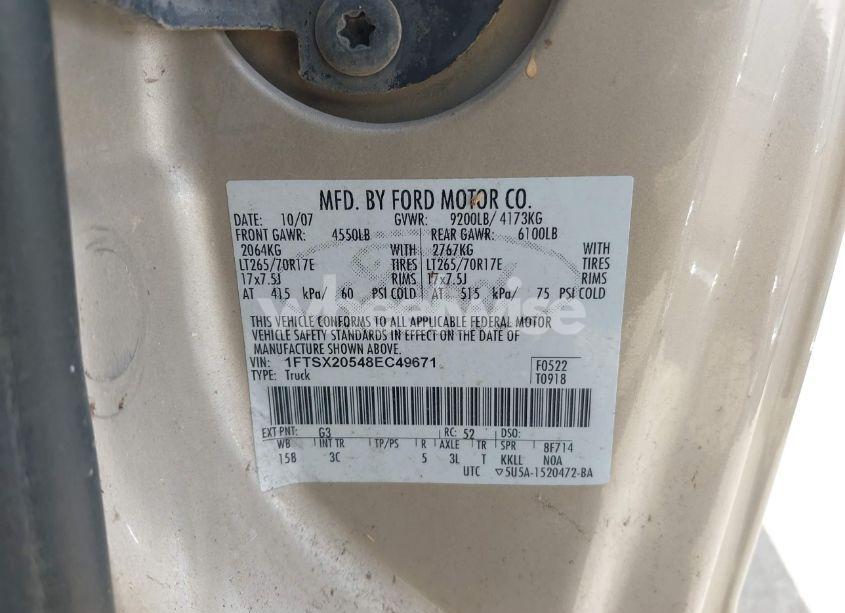 Photo 9 of 2008 Ford F-250 LARIAT/XL/XLT (VIN 1FTSX20548EC49671)