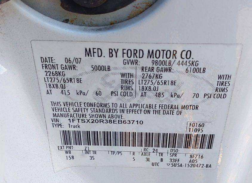 Photo 9 of 2008 Ford F-250 LARIAT/XL/XLT (VIN 1FTSX20R38EB63710)