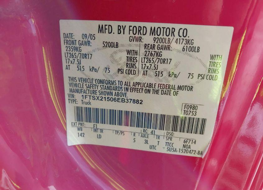 Photo 9 of 2006 Ford F-250 LARIAT/XL/XLT (VIN 1FTSX21506EB37882)