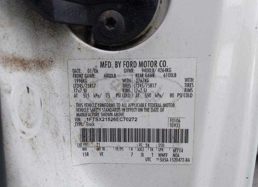 Photo 9 of 2006 Ford F-250 LARIAT/XL/XLT (VIN 1FTSX21526EC70272)