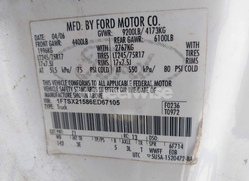 Photo 9 of 2006 Ford F-250 LARIAT/XL/XLT (VIN 1FTSX21586ED67105)