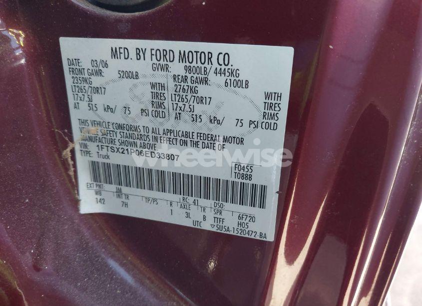 Photo 9 of 2006 Ford F-250 LARIAT/XL/XLT (VIN 1FTSX21P06ED33807)